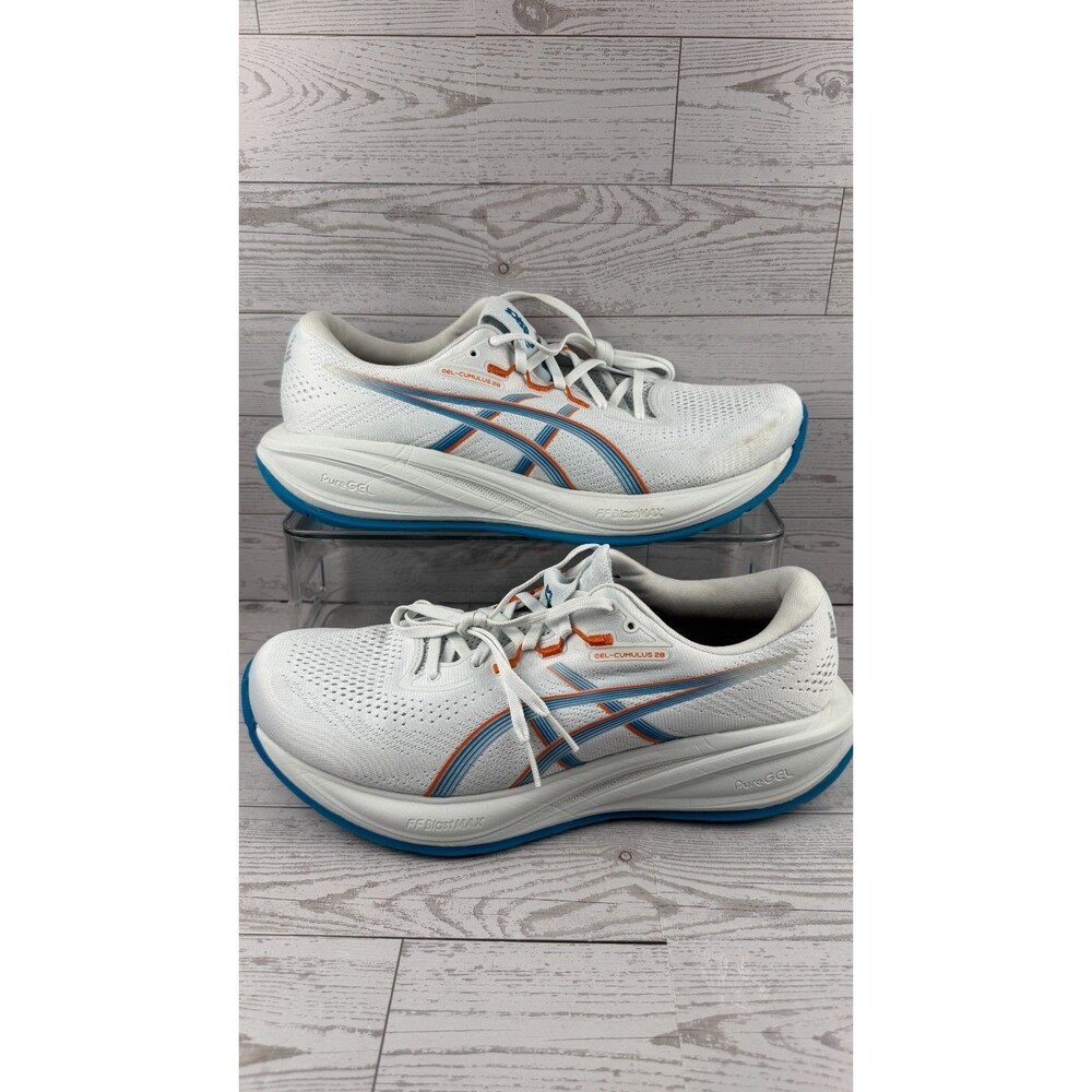 Asics Gel-Cumulus 28 1011C147.402 White Blue 10.5 Wide 2E Men Running Shoes #708